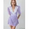 JULISSA MO Abito da donna in pizzo con scollo a V patchwork Abito da donna viola con stampa floreale a maniche corte Abito da donna sottile ed elegante da festa