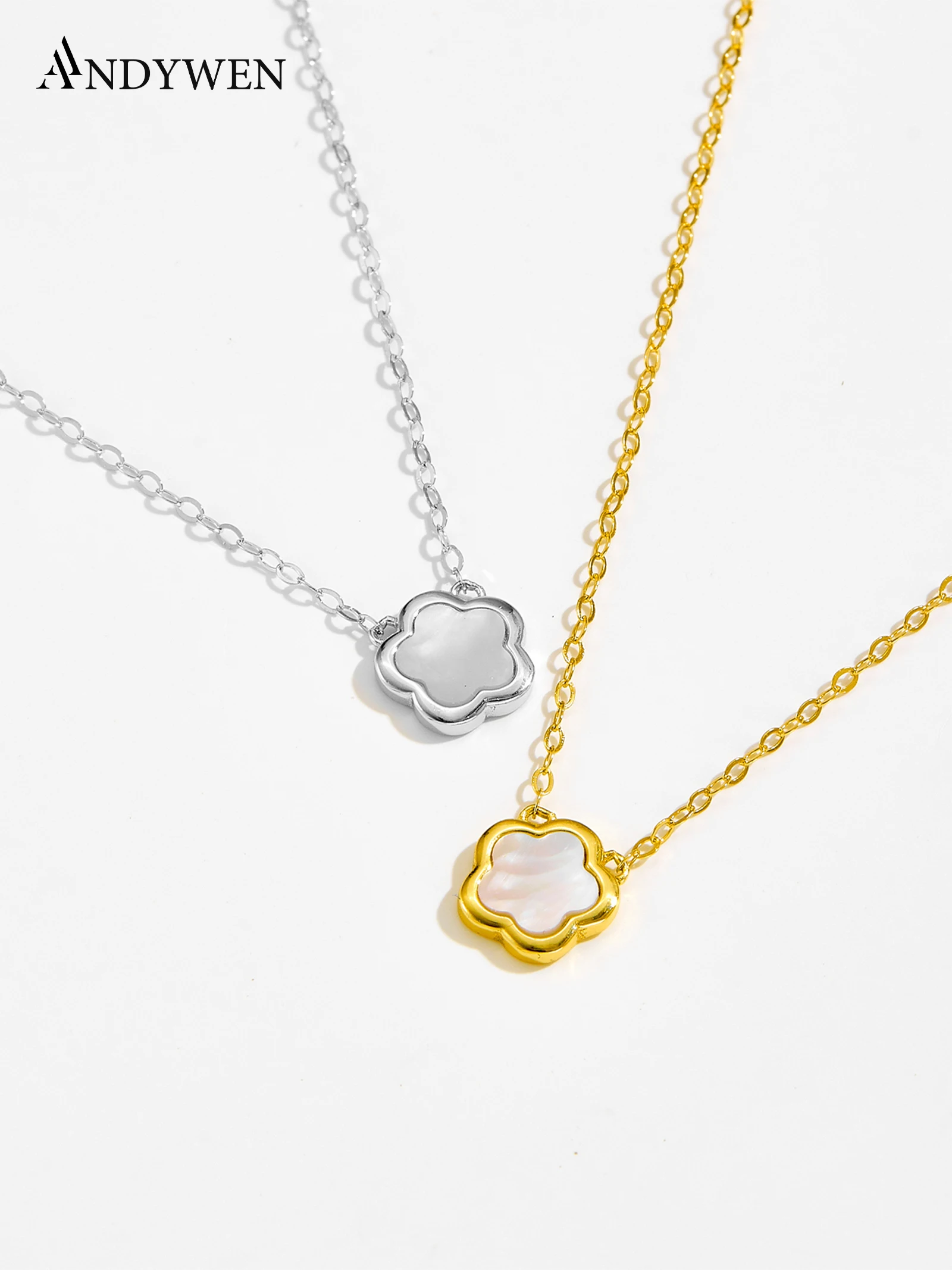 ANDYWEN Halskette aus 925er-Sterlingsilber mit Muschelblumen, schick, minimalistisch, zierliche Feenkette für Frauen, Geschenk, täglicher Schmuck Image