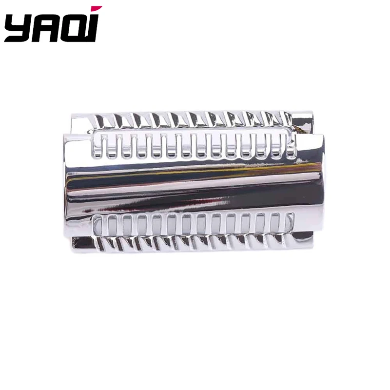 YAQI Rasierer aus Edelstahl oben, aggressive Chromfarbe, zweischneidiges schräges Sicherheitsrasierkopf-Ersatzzubehör für Herren Image