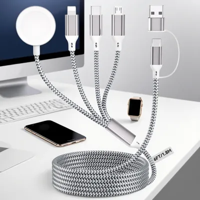 For Apple Watch Charger USB A/Type C Multi Charging Cable, 4 in 2 Watch and Phone Charging Cable, Upgraded Nylon Braided Cable