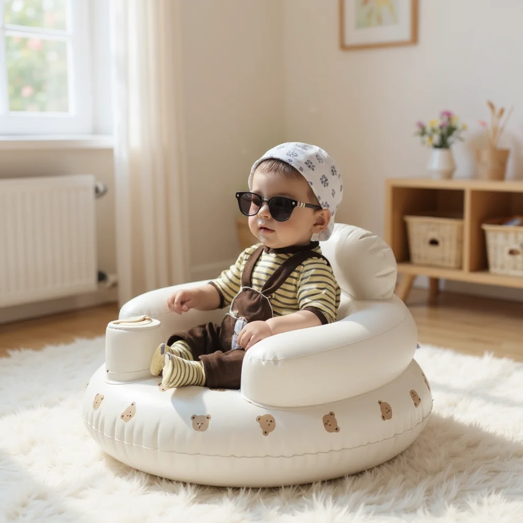 1PCS Infant Glänzende Baby Aufblasbare Sofa Tragbare PVC Bad Hocker Kinder Puff Multifunktionale Sitz Praxis Sitzen Bad Stuhl