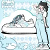 Amy und Michael schöne Mädchen Studenten klobige lässige Turnschuhe Frauen niedlichen Cartoon Hai Schuhe Tennis weibliche Plattform weiße Schuhe