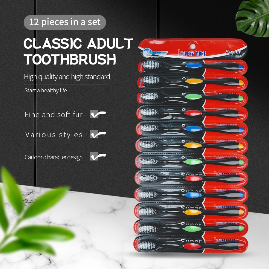 12 Stück manuelle Zahnbürste aus weichem Fell für Erwachsene, erschwingliche Familienpackung (2 Stile) Image