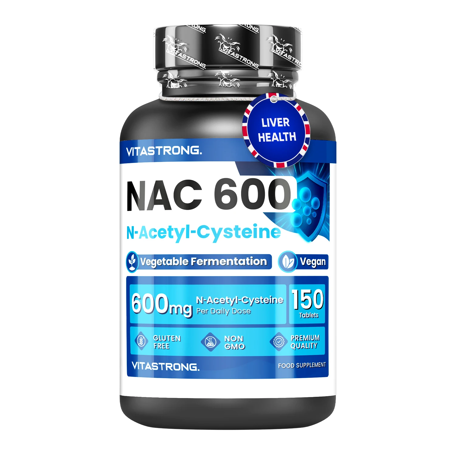 NAC N-Acetyl-Kystein 600 mg Pflanzenfermentation, Glutathion-Forerunner, NAC 150 Tabletten Veganes Ergänzung Acetylcystein 600 mg (1 pro Tag für 5 Monate), hochwertige Vitastrong Image