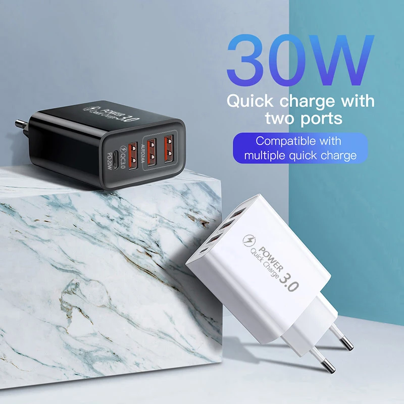 PD 30W Typ C Schnellladegerät Mehrere Anschlüsse USB Handy-Ladegerät PD Schnellladeadapter für iPhone Xiaomi Huawei Image