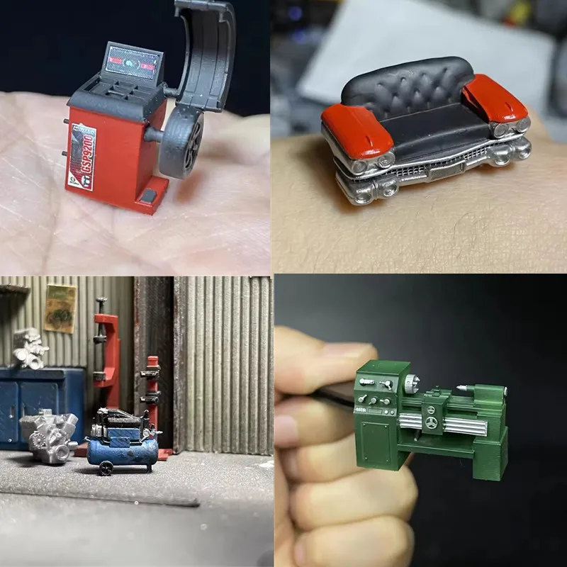 1/64 Pneumatico Dinamico Bilanciamento Macchina Modifica Divano Attrezzature di Riparazione Compressore Modello Garage Scena Fai da Te Accessori Veicoli