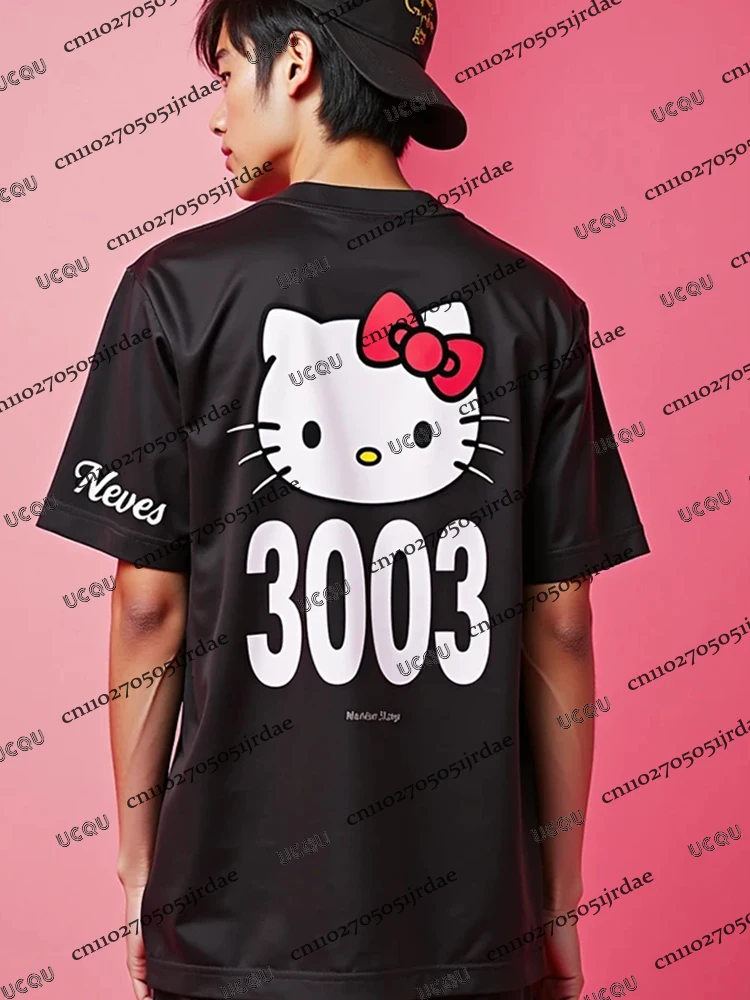 AI Neuheiten Hello Kitty Schwarze Fußballtrikots für Männer 3003 Print Sport-T-Shirts Rosa Hello Kitty T-Shirts Paar Streetwear Top