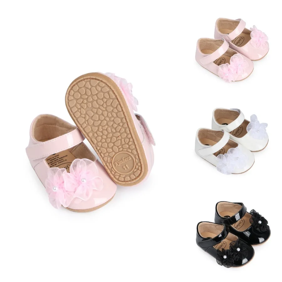 0-1 Jahre alte Neugeborene Baby Wanderschuhe süße Wind Perle Spitze Blume Baby Prinzessin Schuhe mit Gummisohle Anti-Rutsch-Babyschuhe Image