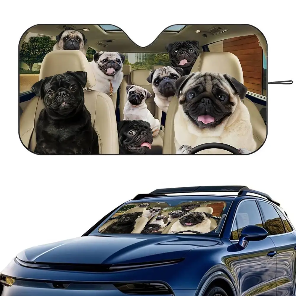1PC Möpse Hund Tier Auto Sonnenschirm Windschutzscheibe Faltbare Drei-schicht Isolierung Sonnenschirm Durch Saugnapf Blöcke UV strahlen Sonne Image