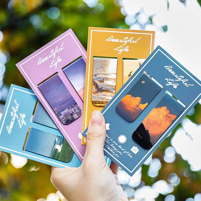 2 Teile/satz Magnetische Lesezeichen Schöne Landschaft Wolken Einfache Literarische Muster Lesezeichen Lesen Werkzeuge Schule Bürobedarf Geschenke Image