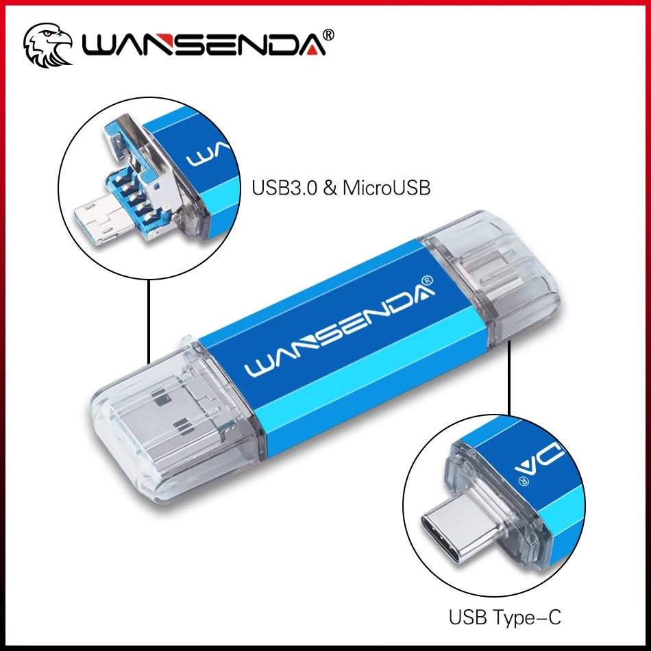 WANSENDA 3 IN 1 OTG USB 3.0 Flash-Laufwerk / USB TYP C / Micro-USB-Stick 32 GB USB-Stick 3.0 64 GB 128 GB 256 GB 512 GB Pendrive Image