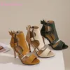 Sommer Sexy Grün Braun Frauen Sandalen Mode 4 zoll Hohe Dünne Ferse Dame Kleid Schuhe Plus Kleine Große Größe 32 43 46 50