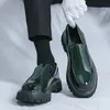 Retro-Freizeitschuhe, elegante Herren-Business-Schuhe, formelle Kleidung, runde grüne Slipper, britischer Stil, Leder, Herren-Oxford-Schuhe