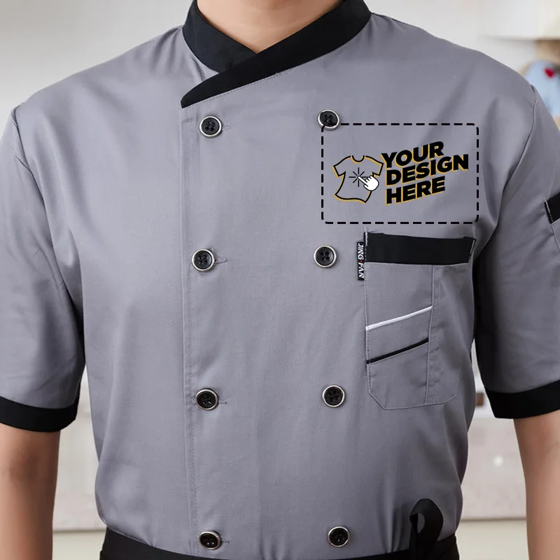 1 Stück Kochjacke mit individuellem Logo, Catering, Catering, Restaurant, Kochjacken, kurzärmeliges Unisex-Shirt, kostenloses Design, Größe M-4XL Image