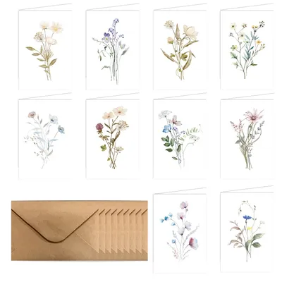 10 Pack Blank Greet Cards Set with Envelopes Watercolor Wildflower Blank Note Cards Invitations for Wedding Birthday Party