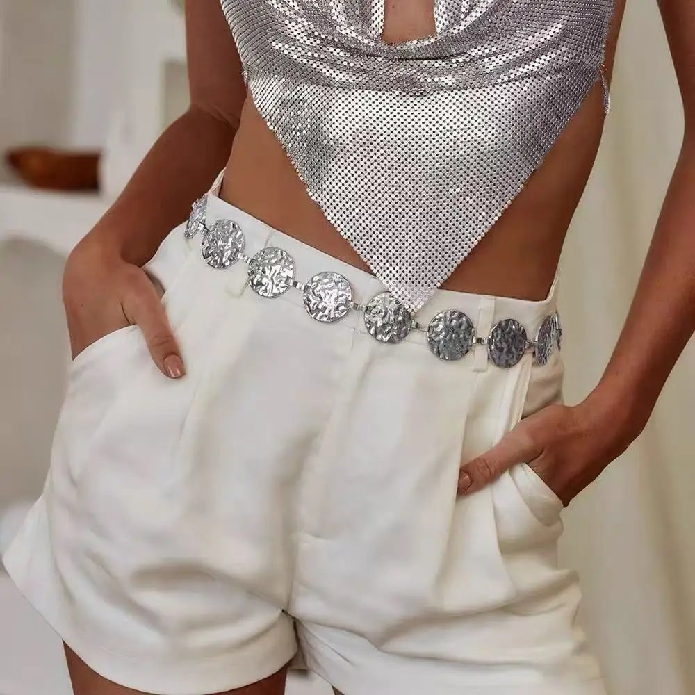 Gold- und Silberkreis-Kettengürtel für Kleider und Freizeit-Outfits, Freizeitkleidungsgürtel, elegante Taillenkette, strukturierte Gürtel für Kleider