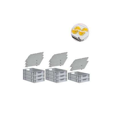 PROREGAL SuperSparSet 8x Eurobox NextGen Economy mit Auflagedeckel & 4x Verschlüsse Gelb, Griffe offen, HxBxT 12x40x60cm, 23L, Eurobehälter Image