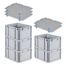 PROREGAL SparSet 5x Eurobox NextGen Economy mit Auflagedeckel & 4x Verschlüsse Blau, Griffe zu, HxBxT 22x30x40cm, 20L, Eurobehälter, Box Image