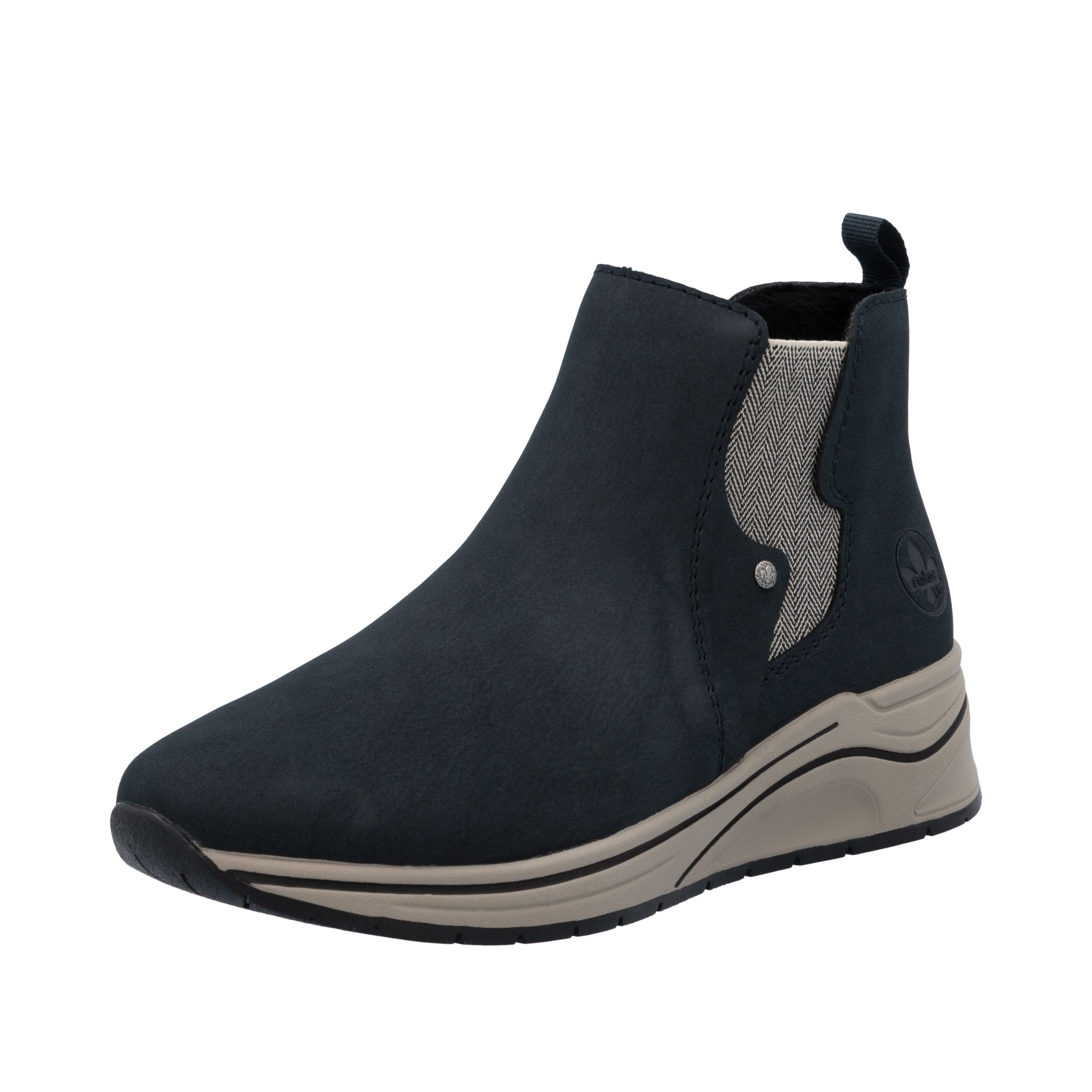 Chelseaboots RIEKER, Damen, Gr. 42, blau (nachtblau), Elastischer Einsatz, Nubuklederimitat, Schuhe, Boots, Stiefelette, High Top Sneaker, Keilboots mit Stretcheinsatz, Topseller
