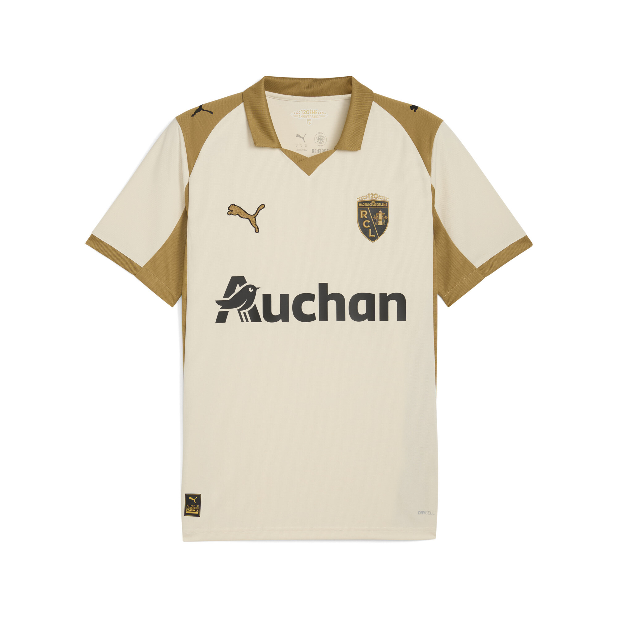 Trainingsshirt PUMA "RC Lens 25/26 Ausweichtrikot Herren", Herren, Gr. S, weiß (alpine snow matte gold weiß beige), Obermaterial: 100% Polyester; Rippe: 100% Polyester; Einsatz: 100% Polyester, clean, regular fit, Rundhals, Shirts Image