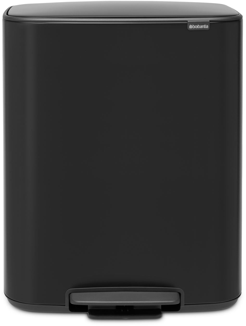 Mülleimer BRABANTIA "Bo Treteimer, 2 x 30L", schwarz (matt schwarz), B:54,1cm H:65,2cm T:36,3cm Ø:54,1cm, Kunststoff, Metall, Mülleimer, Mülleimer, sanft schließender Deckel, mit leichter Pedalbedienung