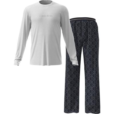 Schlafanzug "LS TEE PANT SET", Herren, Gr. M (50), weiß, Jersey, Obermaterial: 100% Baumwolle, CALVIN KLEIN UNDERWEAR, gemustert, unifarben, casual, körpernah lang, Rundhals, Langarm eingesetzt gerader Abschluss, Homewear-Sets, Mit elastischem Bund Image