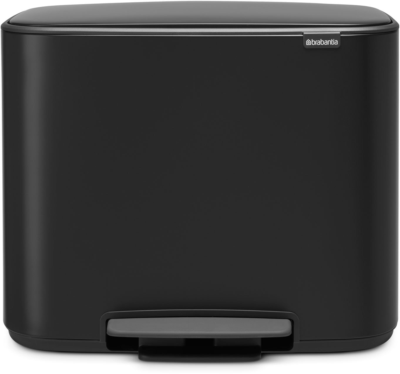 Mülleimer BRABANTIA "Bo Treteimer, 11 + 23L", schwarz (matt schwarz), B:54cm H:44cm T:36,3cm Ø:54cm, Kunststoff, Metall, Mülleimer, Mülleimer, sanft schließender Deckel, mit leichter Pedalbedienung