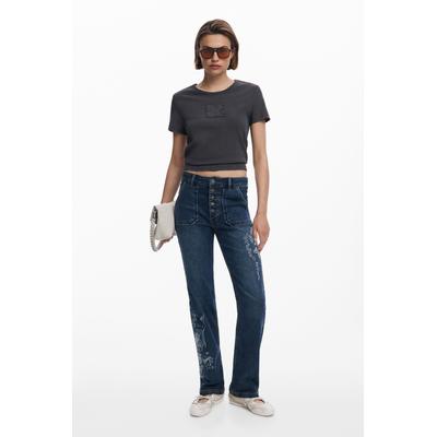 Embroidered jeans with square pockets