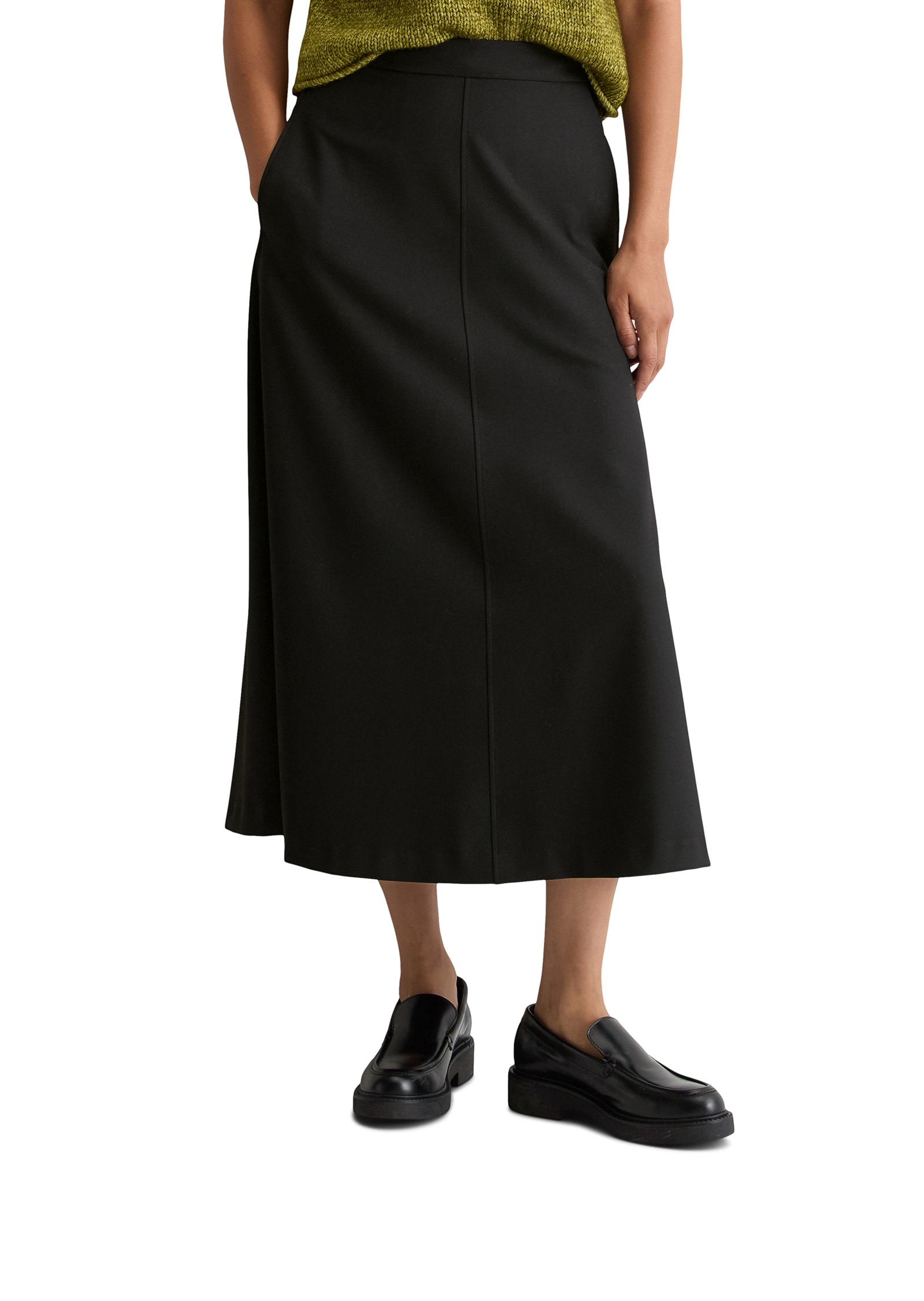 Webrock MARC O'POLO "aus weichem Flanell", Damen, Gr. 38, schwarz, Obermaterial: 63% Polyester, 34% Viskose, 3% Elasthan; Futter: 100% Nicht verfügbar, unifarben, casual, normal wadenlang, Röcke