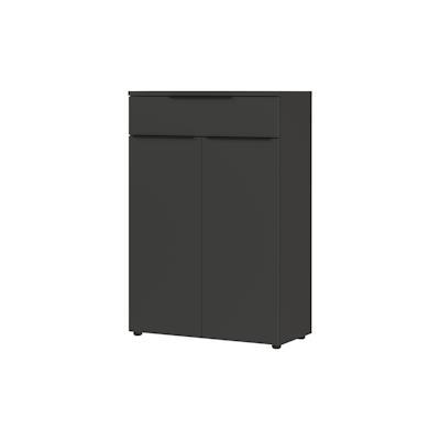bümö Space Aktenschrank Holz, Sideboard & Kommode hoch in Graphit - Regal mit Türen & 1 Schublade für Ordner & Büro, Schrank klein als Möbel für Image