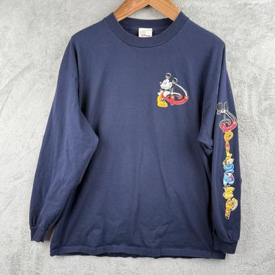 Disney Shirts | Disney Store T-Shirt Xl Navy Blue L/S Mickey Donald Goofy Tigger Pooh Cotton Vtg | Color: Blue | Size: Xl