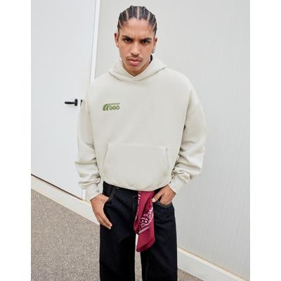 Bershka Printed Hoodie Men L Stone