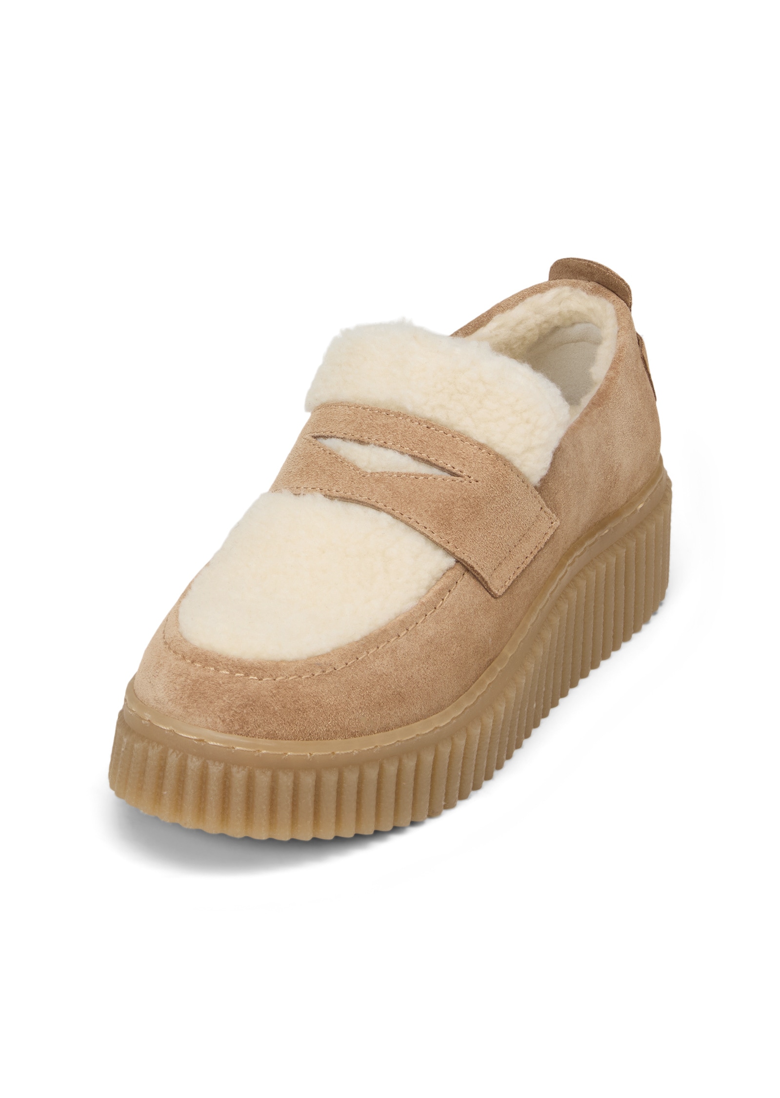 Loafer MARC O'POLO "mit flauschigem Teddyfutter", Damen, Gr. 40, beige (light pure sand), Obermaterial: 100% Leder (Rind), unifarben, Schuhe Loafer