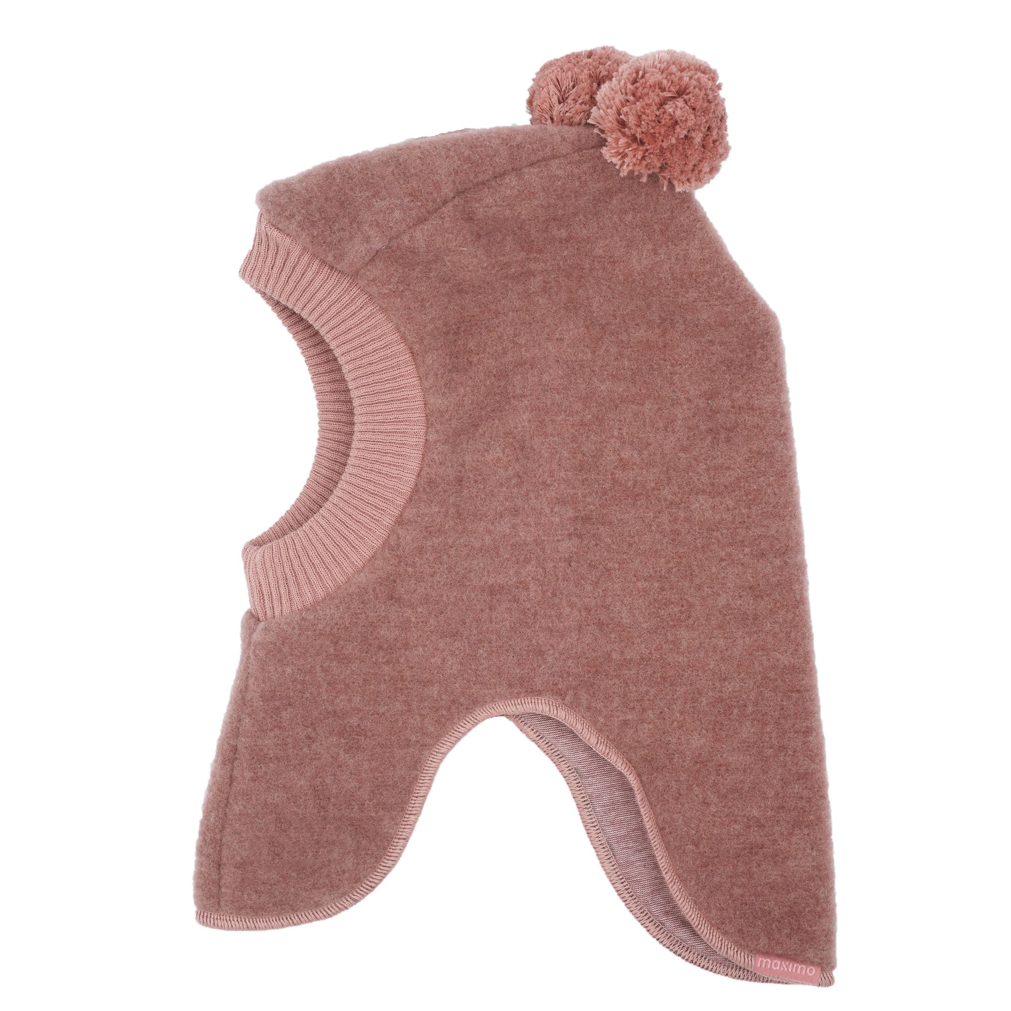 Schlupfmütze MAXIMO, Baby, Gr. 49, rosa (heiderosemeliert), Fleece, Wolle, casual, Mützen, Wolle, gefüttert, mit zwei Bommeln, Rippstrickbünchen Image