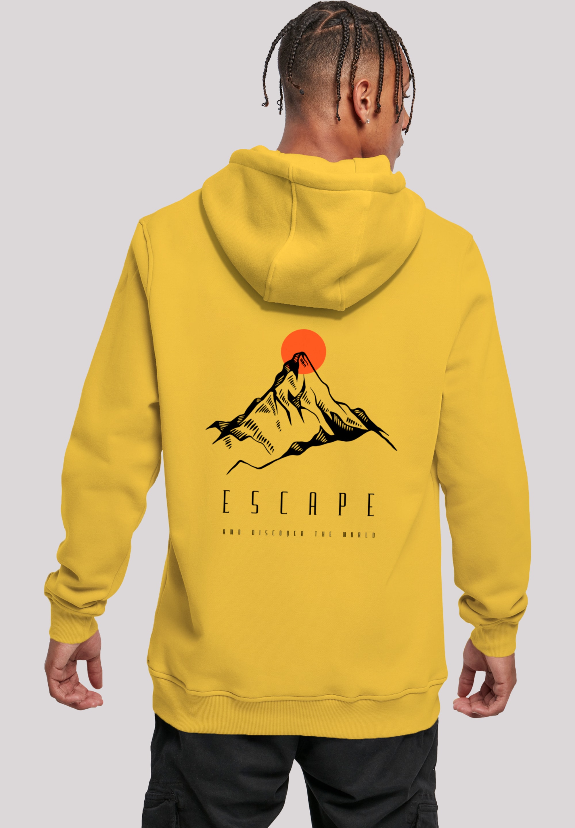 Kapuzenpullover F4NT4STIC "Escape Discover the World Mountain", Damen, Gr. S, gelb (taxi gelb), Obermaterial: 65% Baumwolle, 35% Polyester, slim fit, Pullover Kapuzenpullover, Premium Qualität, ESCAPE Collection