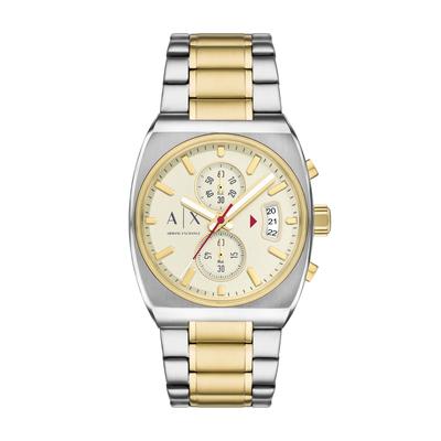 Chronograph ARMANI EXCHANGE, edelstahlfarben, gelbgoldfarben, Armbanduhren, Herren, Quarzuhr, Armbanduhr, Herrenuhr, Edelstahlarmband, analog, Tag Image
