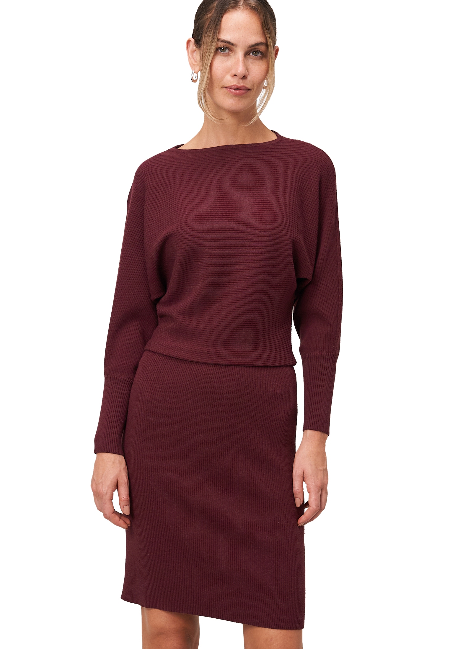 Strickkleid ZERO "Damen Strickkleid mit U-Boot Ausschnitt", Damen, Gr. 42, Normalgrößen, mystic berry, Strick, Obermaterial: 50% Viskose, 27% Polyamid, 23% Polyester. Ärmelfutter: ohne Futter., unifarben, figurbetont kurz, U-Boot-Ausschnitt, weit... Image