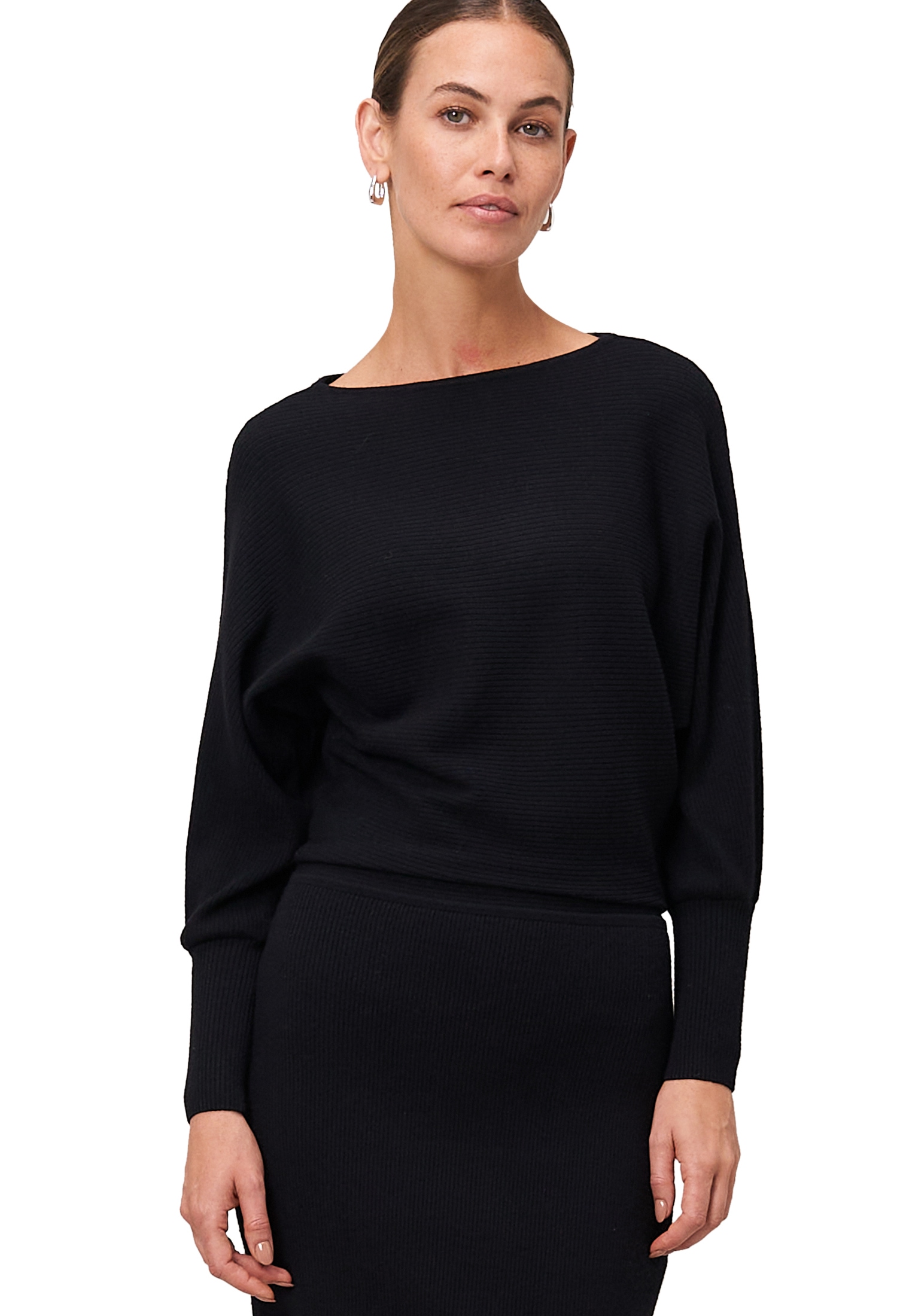 Strickkleid ZERO "Damen mit U-Boot Ausschnitt", Damen, Gr. 36, Normalgrößen, schwarz (schwarz beauty), Strick, Obermaterial: 50% Viskose, 27% Polyamid, 23% Polyester, unifarben, figurbetont kurz, U-Boot-Ausschnitt, weit Bündchen krempelbar, Kleider...