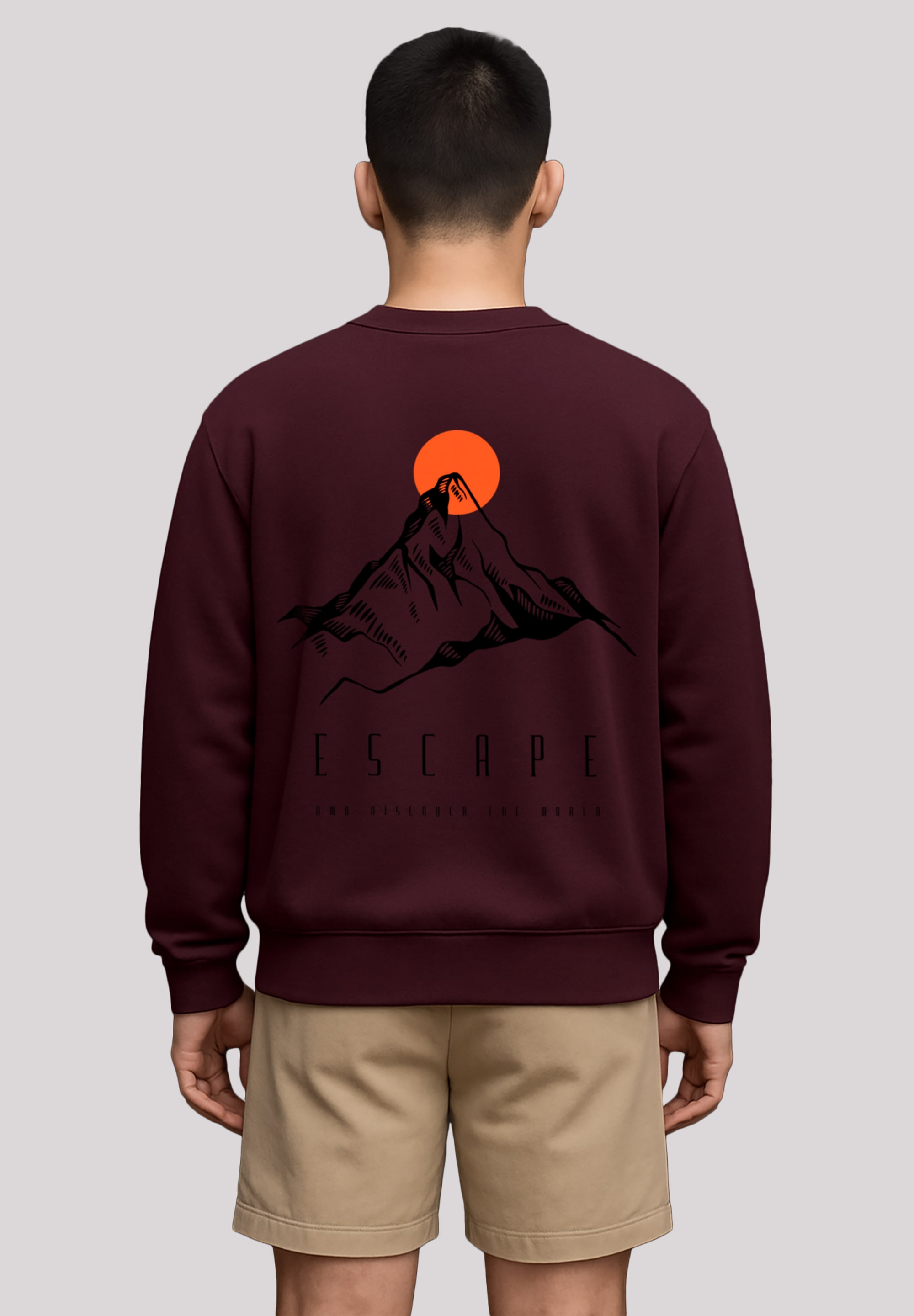 Sweatshirt F4NT4STIC "Escape Discover the World Mountain", Herren, Gr. L, braun (maroon), Obermaterial: 80% Baumwolle, 20% Polyester, regular fit, Rundhals, ohne Bündchen, Sweatshirts Sweatshirt, Premium Qualität, ESCAPE Collection