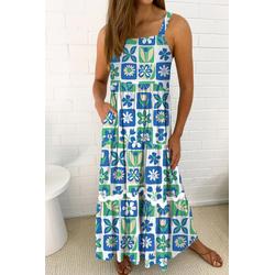 Buntes Floral-Maxikleid mit Zickzackborte