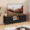 Meuble TV en bois avec 5 tiroirs et étagères ouvertes, banc noir pour jusqu'à 65 pouces, meuble TV industriel pour le salon