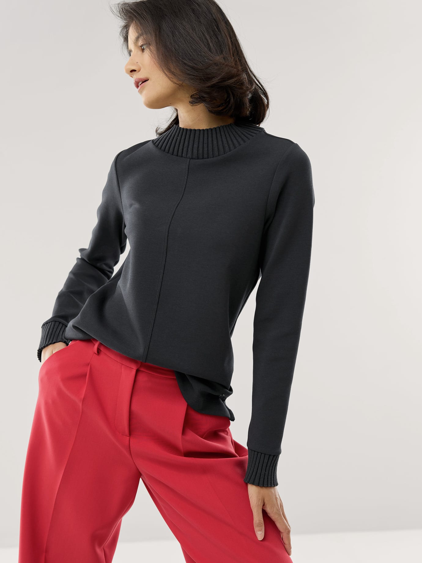 Walbusch Damen Sweat-Shirt mit Strick Schwarz noch offen: Muster