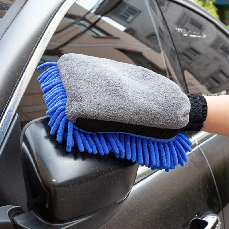Autowaschhandschuhe, Chenille, wasserdicht, Mikrofaser-Handschuh, weiche Netzrückseite, doppelseitiger Handschuh, Handschuh, Wachsdetaillierung, Bürste, Auto-Reinigungswerkzeug Image