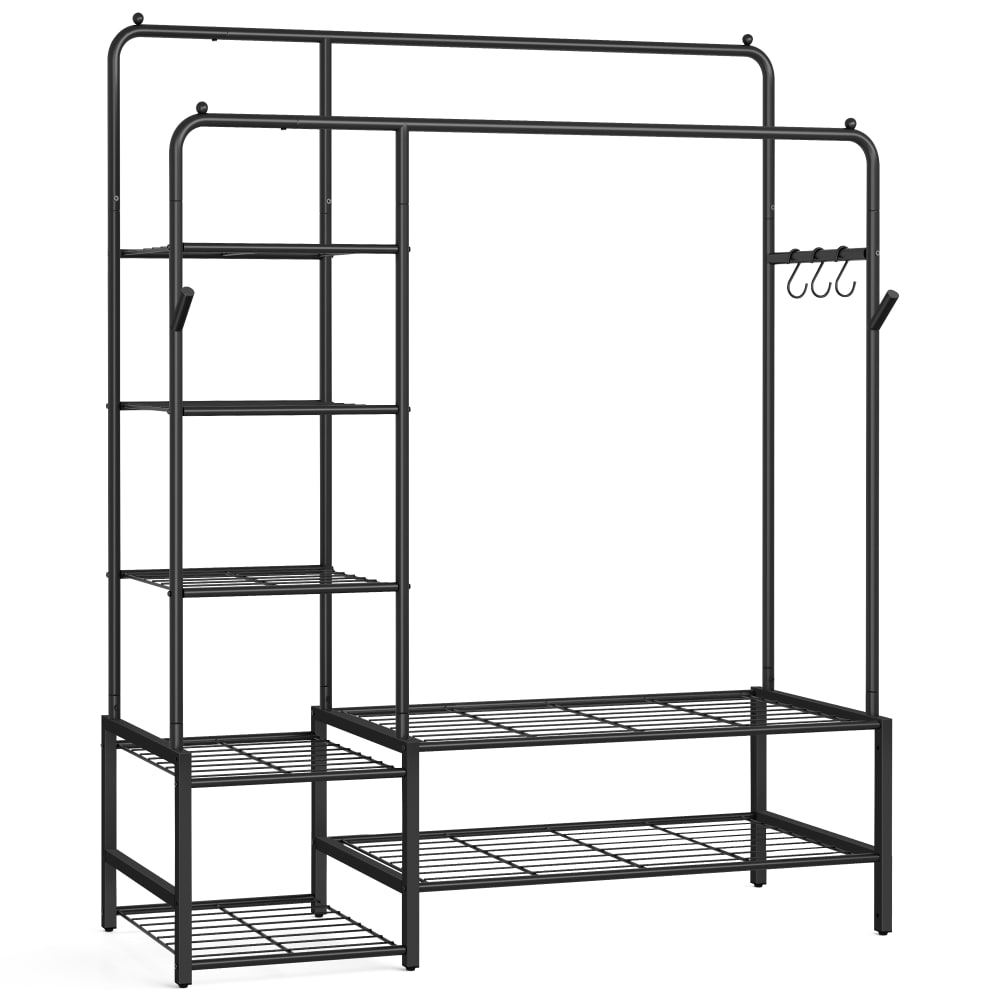 Portant à vêtements avec 7 étagères cadre en métal tringles noir
