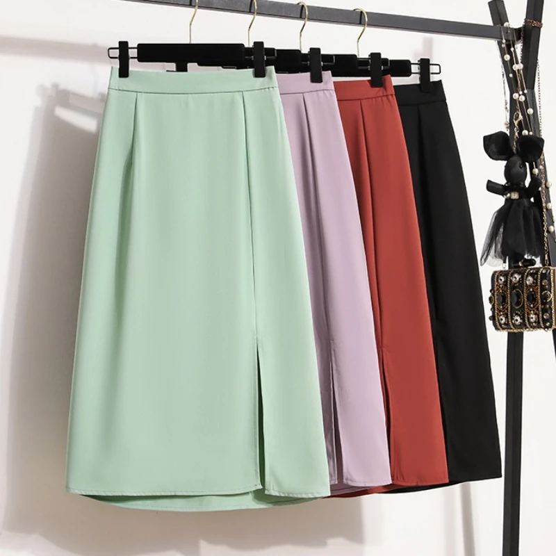 Plus Größe Offenen Schlitz Sexy Party Röcke Frauen Koreanischen Stil Hohe Taille Solide Elegante Rock Sommer A-linie Anzug Röcke Y2k Kleidung