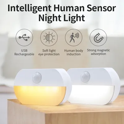 Indoor LED Night Light Motion Sensor Lamp Stick on Nightlight Battery Operated Lights for Hallway Stair Bathroom Closet Bedroom