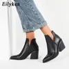 EilyKen Herbst Winter Casual Western Cowboy Stiefeletten Frauen Schlange Cowgirl Booties Kurze Kosaken Botas High Heels Schuhe