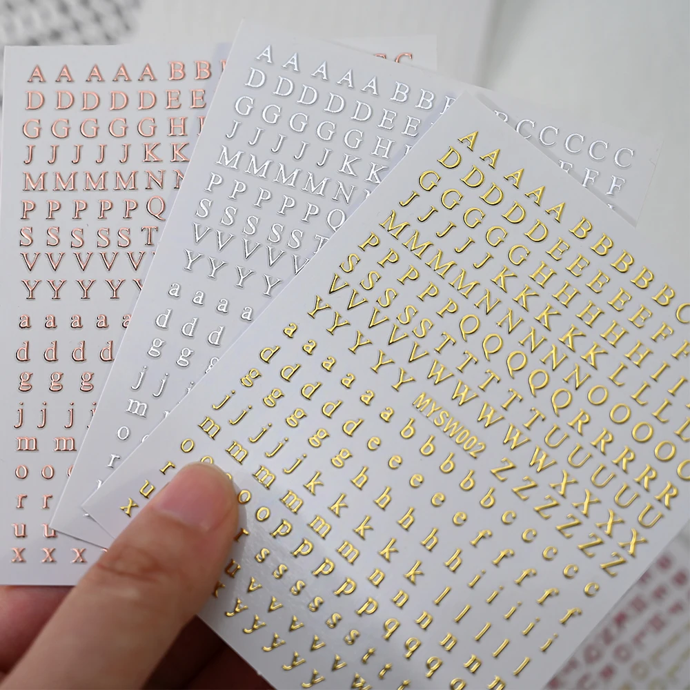 1 Stück 3D Gold/Silber Buchstaben Nagelaufkleber 26 englisches Alphabet selbstklebende Nagelaufkleber A-Z Buchstaben Nail Art Design Dekorationen * Image