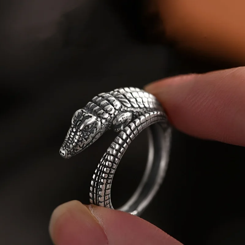 Neue kreative Retro niedlichen Tier 925 Sterling Silber Schmuck Persönlichkeit Krokodil exquisite böse Fisch Öffnung Ringe R034 Image