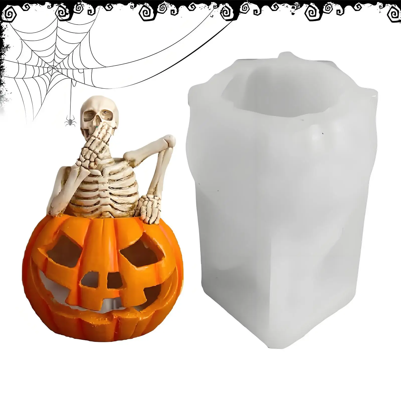 2025Halloween Skelett Kürbis Silikon Kerze Formen Halloween Dekoration Geist Kürbis Handwerk Gips Süßigkeiten Machen Seife Form Image